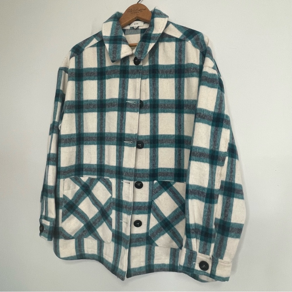Ott ~Teal, Black and Cream Plaid Oversized Shirt ~ Size M/L‎ - Weekender ~ Comfy